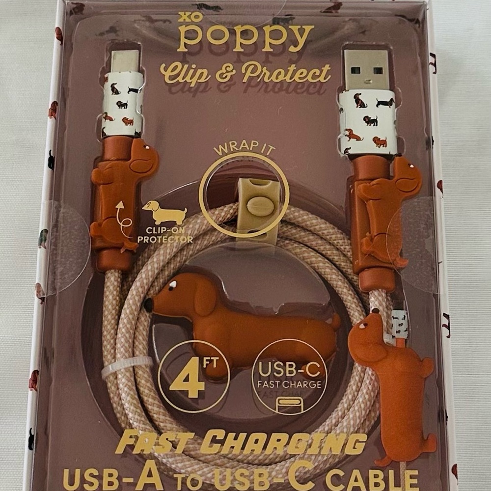 Dachshund Doxie XO Poppy USB-A to USB-C Fast Charging Cable Dog Puppy